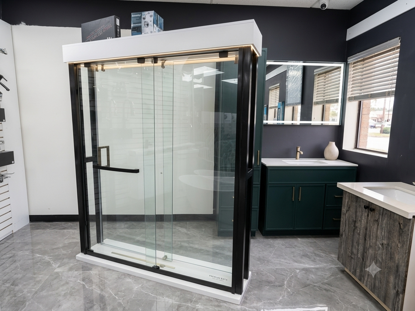 Black frame glass shower door